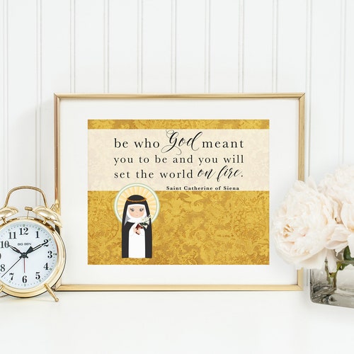 Saint Catherine of Siena poster print. St Catherine Wall Art Poster. First Communion. Kids Room Prayer Poster. Catholic Poster. Baptism Gift