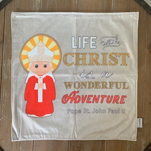 18&quot; John Paul II Ultra Soft Lovey Blanket. Life with Christ. Lovie Blanket. Mini-Blanket. Baptism Gift. Catholic Baby Gift. Catholic Saint.