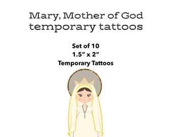 Mary, Mother of God Temporary Tattoo Set. First Holy Communion Gift. St. Mary gift. Hail Mary Tattoo. Catholic Gift. Catholic Tattoo.