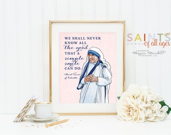 Mother Teresa of Calcutta poster print. Mother Teresa Portrait art. Nursery Art. Kids Room Print. Prayer Print Poster. Catholic Poster.