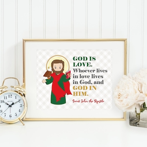 Saint John the apostle poster print. St. John the evangelist Wall Art Poster. First Communion. Kids Room. Catholic Poster. Baptism Gift