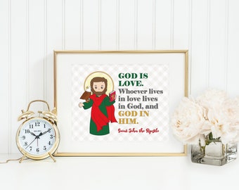 Saint John the apostle poster print. St. John the evangelist Wall Art Poster. First Communion. Kids Room. Catholic Poster. Baptism Gift