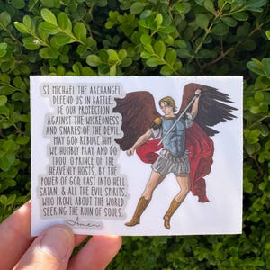 4x3&quot; Vinyl Waterproof Saint Michael prayer Sticker. Saint Michael defend us in battle. Water bottle Saint Stickers. Catholic Saint Decal