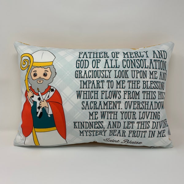 Saint Blaise pillow. Saint Blaise prayer pillow. Baptism Gift. First Communion gift. Catholic. First Communion. St. Blaise Gift