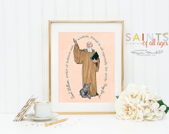 Saint William poster print. Saint William Wall Art Poster. Catholic Poster. Baptism gift. First Communion Gift. Prayer to St William.