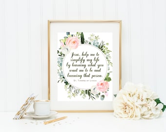 Saint Therese of Lisieux poster print. St. Therese Wall Art Poster. First Communion. Jesus help me to simplify. Catholic Poster. Baptism