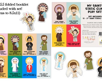 My Saints Static cling Play set. Set of 12, 3" Static Cling Saints with Coordinating booklet. Saint Cling stickers. Baptism Gift. Communion.