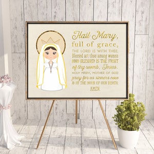 Hail Mary poster print. Hail Mary Wall Art Poster. Nursery Art. Kids Room Print. Prayer Print Poster. Catholic Poster. Baptism Gift.