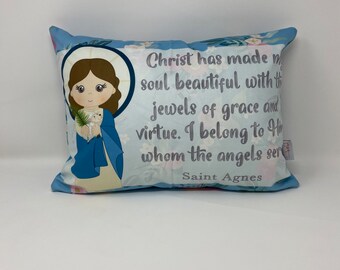 Saint Agnes prayer pillow. Christ has made my soul beautiful pillow. Catholic Baptism Gift. St Agnes gift. First Communion. Agnes Gift.