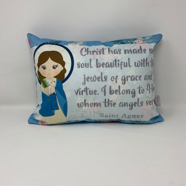 Saint Agnes prayer pillow. Christ has made my soul beautiful pillow. Catholic Baptism Gift. St Agnes gift. First Communion. Agnes Gift.