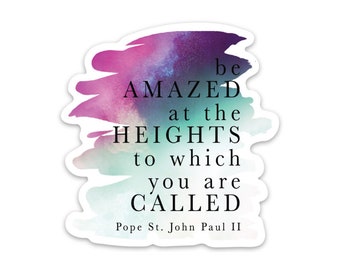 3" Vinyl Waterproof Saint quote Stickers. JPII Water bottle Saint Stickers. Be amazed at the heights to which you are called decal. Catholic