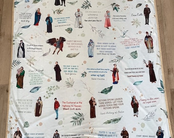 Saint quotes pattern Ultra soft throw Blanket. Saints Prayer Blanket. 50 x 60" Catholic Saint Quote Blanket. Baptism Gift. Catholic.