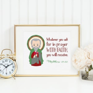 Saint Matthew poster print. Saint Matthew Wall Art Poster. First Communion. Whatever you ask for in prayer Poster. Catholic Baptism Gift