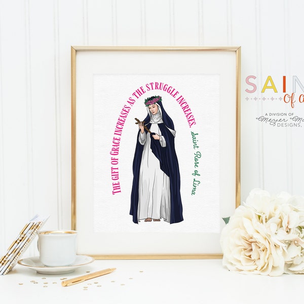 St Rose of Lima poster print. St Rose Wall Art Poster. First Communion. Apart from the cross Quote Poster Catholic Prayer Poster.