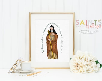 Saint Clare of Assisi poster print. St. Clare Wall Art Poster. First Communion. Kids Room. Prayer Poster. Catholic Poster. Baptism Gift