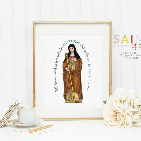 Saint Clare of Assisi poster print. St. Clare Wall Art Poster. First Communion. Kids Room. Prayer Poster. Catholic Poster. Baptism Gift