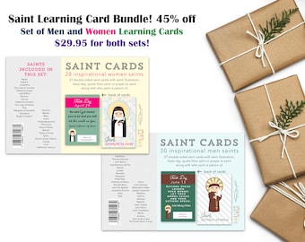 Cyber Week Deal #3 BUNDLE of Inspirational Women Saints Cards with Inspirational Men Saint Cards. First Communion. Catholic Saint Learning.