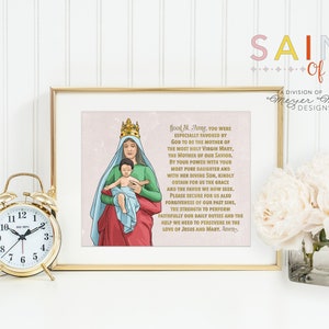 Impression de prière de Sainte Anne. Poster d&#39;art mural Sainte Anne. Chambre d&#39;enfant Art. Impression de chambre d&#39;enfant. Poster imprimé prière. Affiche catholique. Cadeau de baptême. Anne.