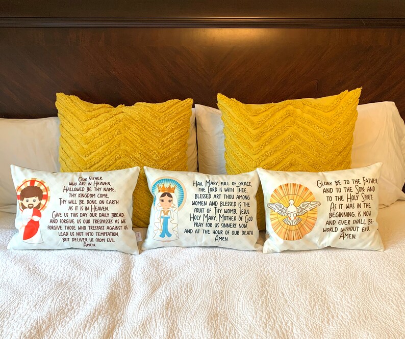 Set of 3 Prayer Pillows. Hail Mary pillow. Baptism Gift. Our Etsy