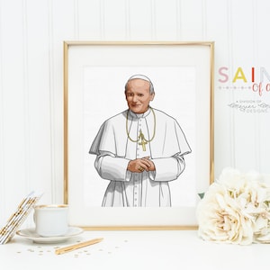 JPII Portrait poster print. John Paul II Wall Art Poster. Nursery Art. Kids Room. Prayer Print. Catholic. John Paul Gift.