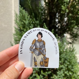 2.5&quot; Vinyl Waterproof Saint Joan of Arc Stickers. Saint Joan of Arc Water bottle Saint Sticker. Catholic decal. Saint Joan in God’s name