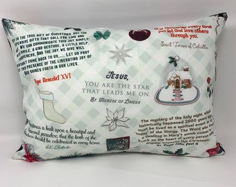 Catholic Christmas Quotes pillow. Mother Teresa Pillow. JPII, Chesterton, St Therese Christmas. First Communion Gift. Catholic Pillow Gift.