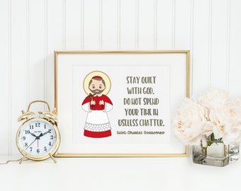 Saint Charles Borromeo poster print. Charles Borromeo Wall Art Poster. First Communion. St. Charles Print. Catholic Prayer Poster.
