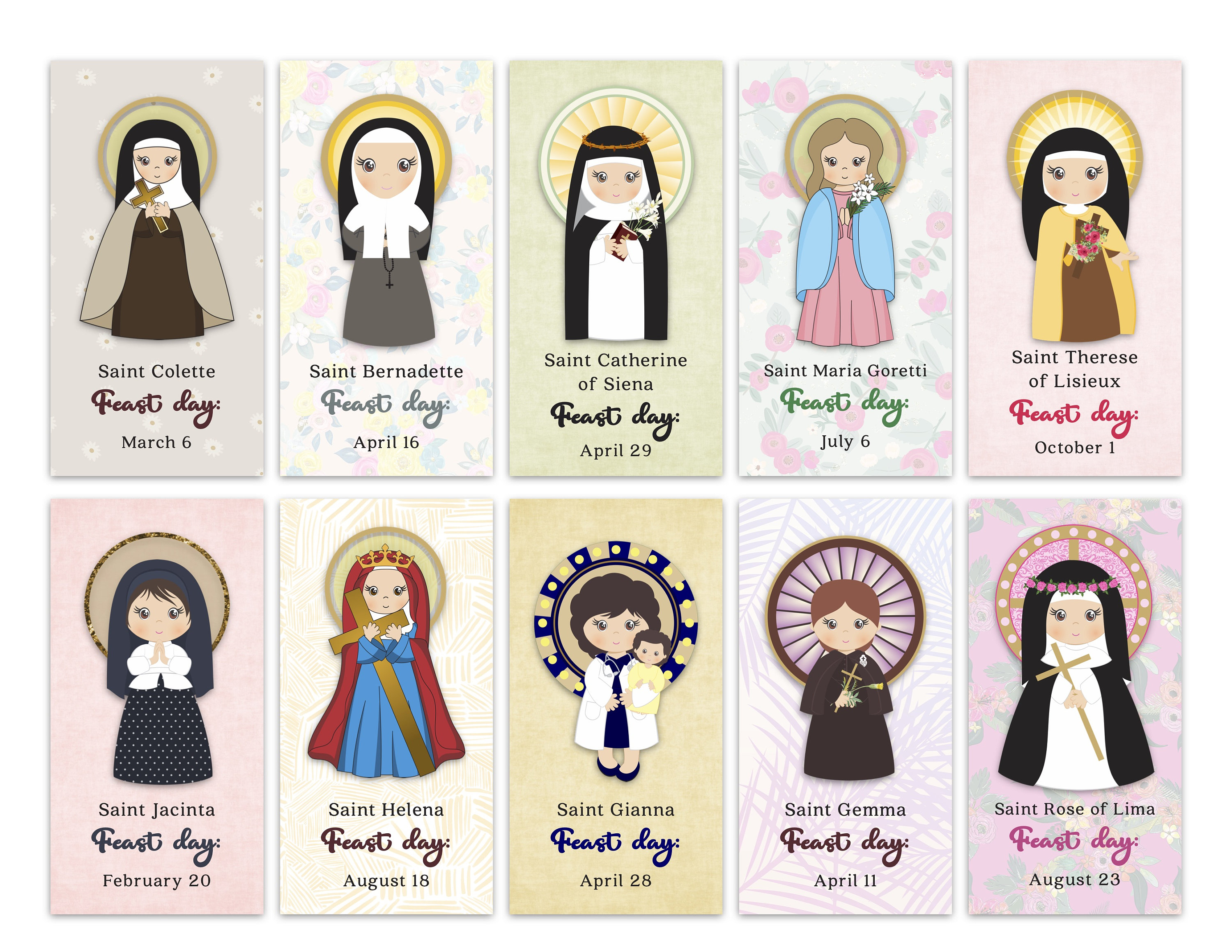 Set of 12 - 3 Saint Stickers Set #5. Kids Saint Stickers. First