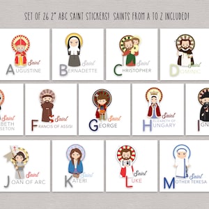 2” - Set of 26 A to Z Saint Stickers. Saint Alphabet Sticker Set. First Communion. Baptism Gift. Catholic Gift. Saint ABC. Godchild. Easter.