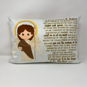 Saint Raphael pillow. Baptism Gift. Children&#39;s & Nursery Decor, Christian Catholic Gift. First Communion Gift. St. Raphael Gift.