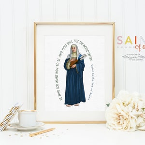 Saint Catherine of Siena poster print. St Catherine Wall Art Poster. First Communion. Kids Room Prayer Poster. Catholic Poster. Baptism Gift