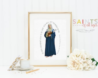 Saint Catherine of Siena poster print. St Catherine Wall Art Poster. First Communion. Kids Room Prayer Poster. Catholic Poster. Baptism Gift