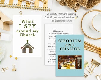 I Spy Mass Card Set with Keyring. Set of 14 I Spy Church Cards. Mass Bag. First Communion. Catholic Gift. Easter. Catholic Mass Cards.