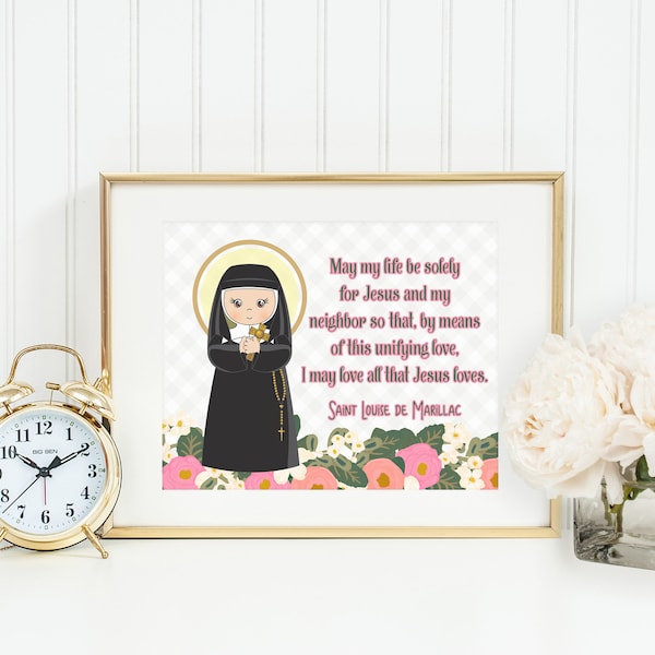 Saint Louise de Marillac prayer print. Saint Louise Wall Art Poster. Nursery Prayer Print. Catholic Poster. Baptism Gift. Saint Louise gift.