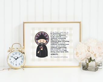 Saint Ignatius of Loyola Catholic Poster Print. Catholic Wall Art Poster. First Communion. Saint Ignatius of Loyola prayer poster.