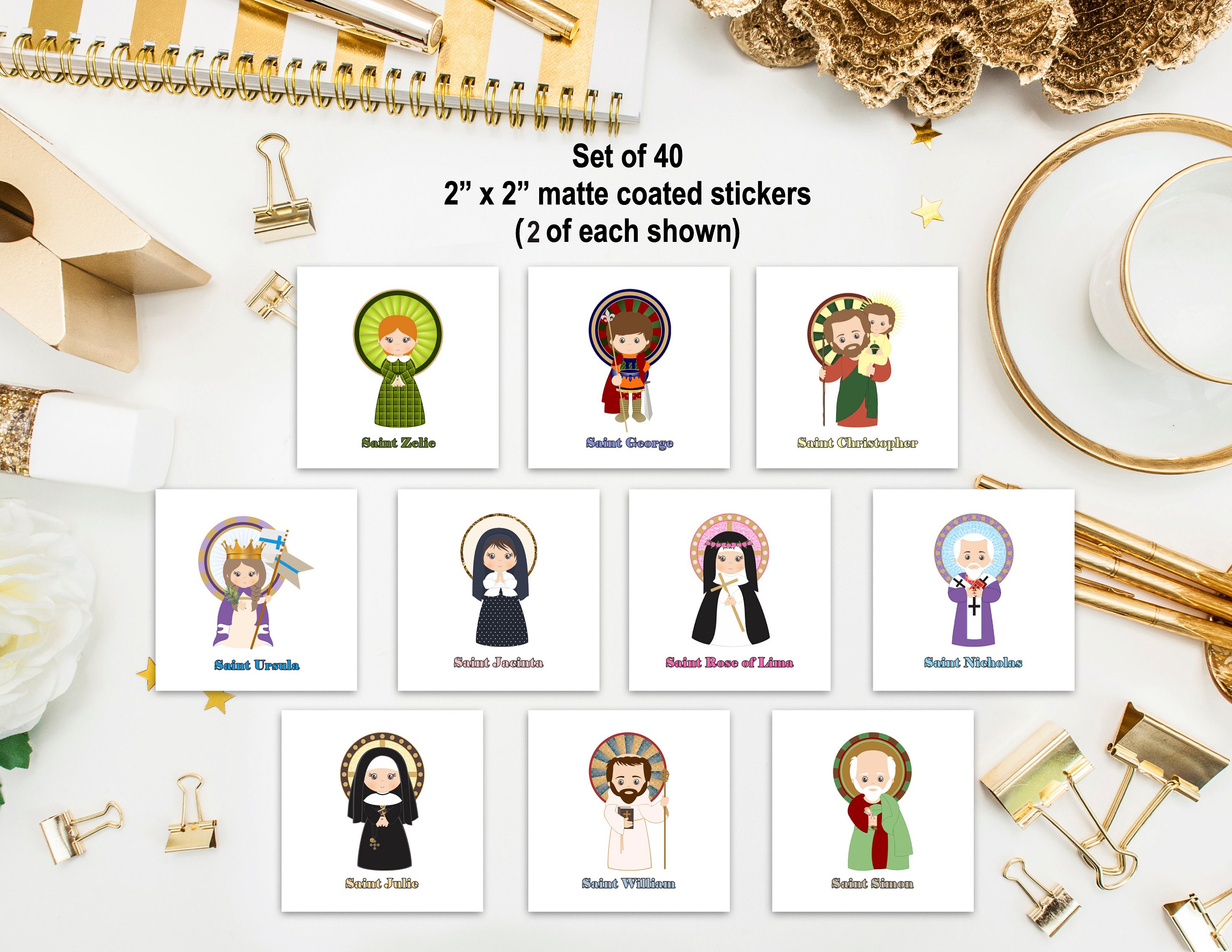 Set of 40 Saint Stickers SET 7. Kids Saint Stickers. First Communion G –  Meyer Market Designs