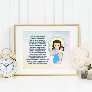 Impression de prière de Sainte Anne. Poster d&#39;art mural Sainte Anne. Chambre d&#39;enfant Art. Impression de chambre d&#39;enfant. Poster imprimé prière. Affiche catholique. Cadeau de baptême. Anne.
