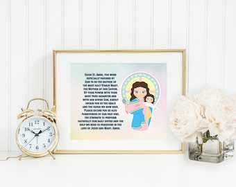 Saint Anne prayer print. Saint Anne Wall Art Poster. Nursery Art. Kids Room Print. Prayer Print Poster. Catholic Poster. Baptism Gift. Anne.