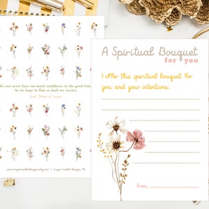 Set of 10 Spiritual Bouquet Note Cards and Envelopes. 5x7 Spiritual Bouquet Notecard Set. Catholic gift. First communion. St Therese