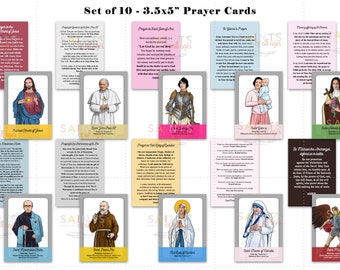 Set of 10 Catholic Saint Prayers Card Set. Catholic Saints cards. First Communion. Baptism Gift. Catholic Gift. 3.5x5 Catholic Prayer Set.
