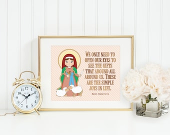 St Genevieve poster print. Saint Genevieve Wall Art Poster. First Communion. We only need to open our eyes. Catholic Gift. Baptism Gift.