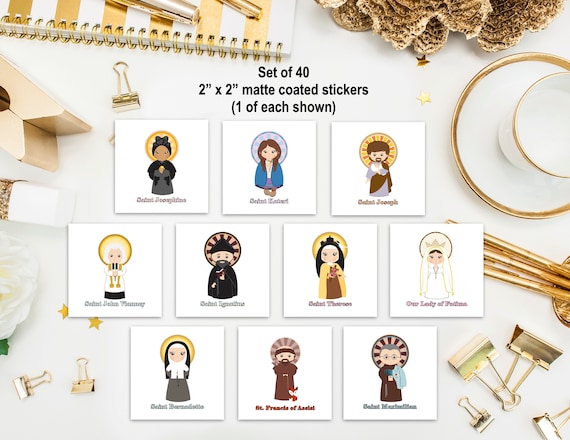 Set of 40 Saint Stickers SET 3. Kids Saint Stickers. First