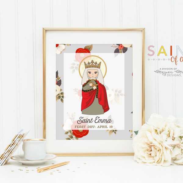 Saint Emma Prayer poster print. Saint Emma Wall Art Poster. First Communion. Saint Emma Prayer Print. Catholic Prayer Poster. Kids Saints