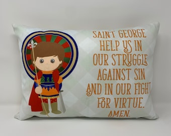 Saint George pillow. Saint George prayer pillow. Baptism Gift. First Communion gift. Catholic. First Communion. St. George Gift