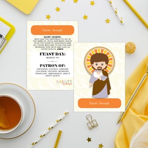 Saint Joseph Trading Card. Catholic Kid Prayer cards. First Communion. Baptism Gift. Catholic Gift. All Saints day Catholic Trading Card.