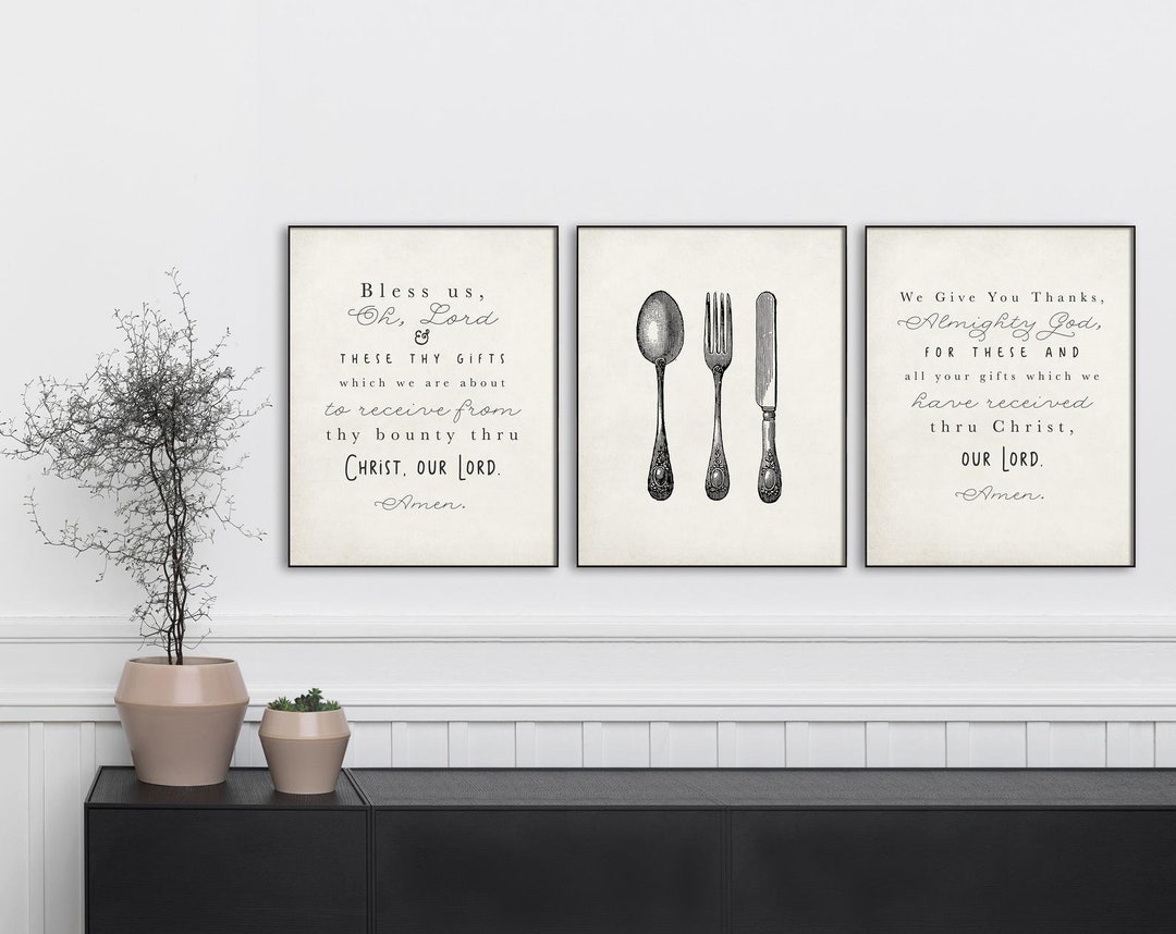 Set of 3 8x10 Kitchen Prayer Print Posters. Bless Us Oh Lord, Utensil ...