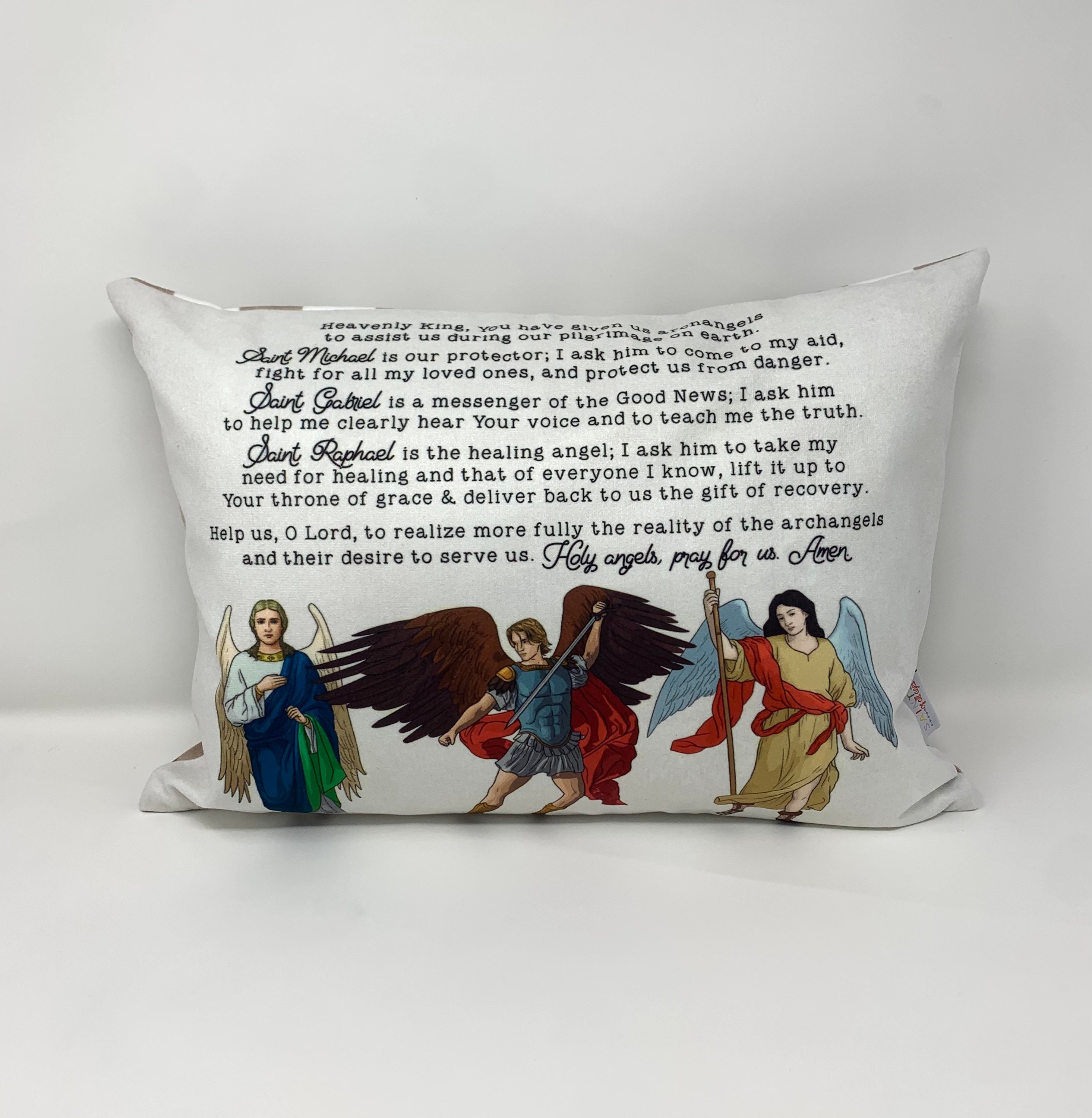 Archangel Michael, Raphael & Gabriel pillow. Baptism Gift. Christian