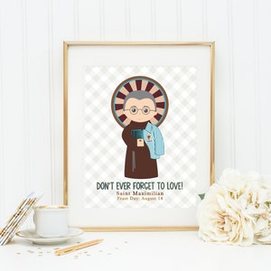 Saint Maximilian Kolbe poster print. St. Max Wall Art Poster. First Communion. Kids Room Print. Prayer Poster. Catholic Poster. Baptism Gift