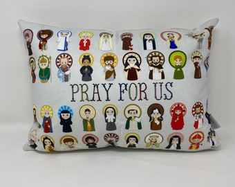 Catholic Saints pillow. Baptism Gift. Mother Teresa, Hail Mary, St. Michael Pillow. Catholic Gift. First Communion Gift. Pray for Us Pillow.