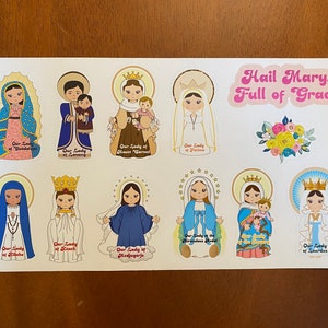 Bundle of 7 Catholic Stickers Mary Bundle Catholic Sticker Marian Stickers  Bundle Mary Stickers Pack Our Lady Stickers Bundle